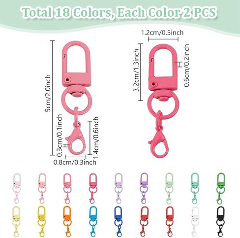 PH PandaHall 36pcs 18 Candy Colors Colorful Lobster Claw Clasps Keychain Colored Key Rings Metal Split Key Ring for Key Holders Making DIY Crafts Jewelry Pendants Making Home Office, 2 inch in Kuwait