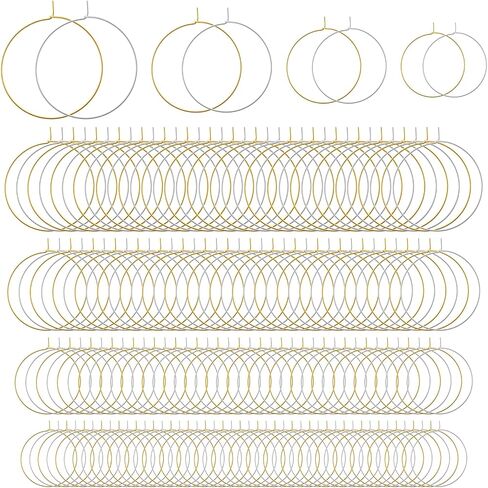 160 Pcs Earring Beading Hoops Gold/Silver Wine Glass Charm Rings Round Hoop Earrings Findings Pin Earrings Beading Hoop Open Earring Ring Accessories for Jewelry Making 20, 25, 30, 35mm in Saudi Arabia