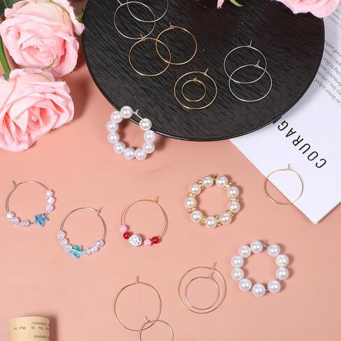 160 Pcs Earring Beading Hoops Gold/Silver Wine Glass Charm Rings Round Hoop Earrings Findings Pin Earrings Beading Hoop Open Earring Ring Accessories for Jewelry Making 20, 25, 30, 35mm in Saudi Arabia