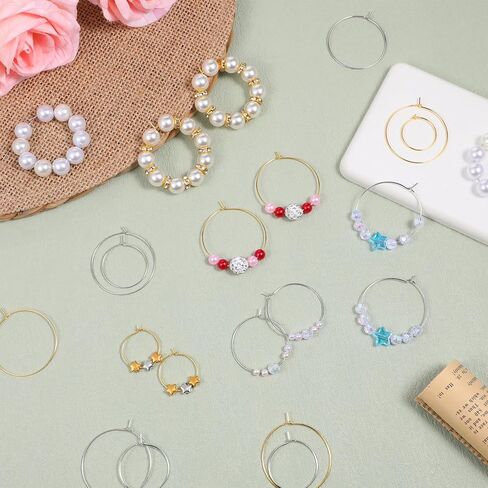 160 Pcs Earring Beading Hoops Gold/Silver Wine Glass Charm Rings Round Hoop Earrings Findings Pin Earrings Beading Hoop Open Earring Ring Accessories for Jewelry Making 20, 25, 30, 35mm in Saudi Arabia