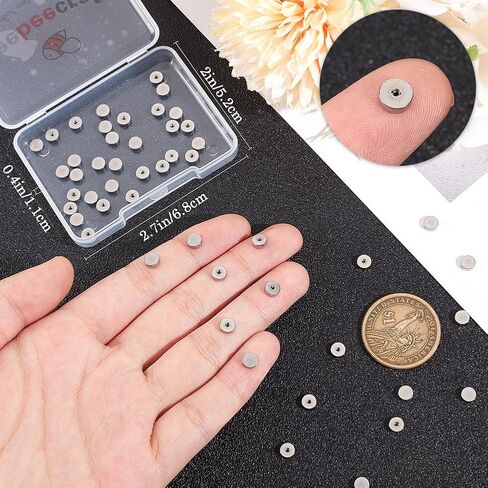 Beebeecraft 1 Box 50Pcs 304 Stainless Steel Screw Earring Backs for 21G/0.7mm Threaded Post Silver Flat Round Jewelry Earring Making Supplies in Saudi Arabia