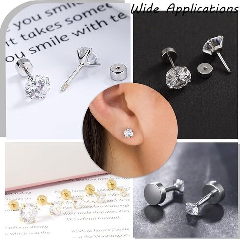Beebeecraft 1 Box 50Pcs 304 Stainless Steel Screw Earring Backs for 21G/0.7mm Threaded Post Silver Flat Round Jewelry Earring Making Supplies in Saudi Arabia