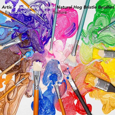 مجموعة 14 فرشاة طلاء مع حامل فرشاة، تتضمن فرش شعر الخنزير وشعر ابن عرس للزيت والأكريليك والألوان المائية، ومشبك معدني دوار للتخزين والوضع المريح أثناء الطلاء in Kuwait