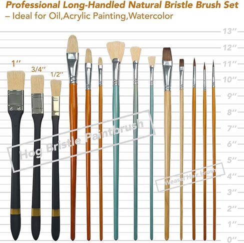مجموعة 14 فرشاة طلاء مع حامل فرشاة، تتضمن فرش شعر الخنزير وشعر ابن عرس للزيت والأكريليك والألوان المائية، ومشبك معدني دوار للتخزين والوضع المريح أثناء الطلاء in Kuwait