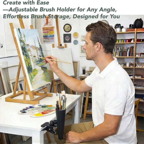 مجموعة 14 فرشاة طلاء مع حامل فرشاة، تتضمن فرش شعر الخنزير وشعر ابن عرس للزيت والأكريليك والألوان المائية، ومشبك معدني دوار للتخزين والوضع المريح أثناء الطلاء in Kuwait