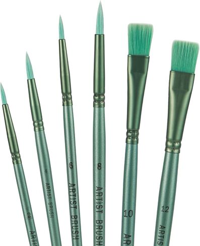 مجموعة 6 قطع من فرش طلاء الأكريليك، فرش فنان شعر نايلون احترافية للرسم بالألوان المائية الزيتية والتفاصيل الدقيقة والضربات العريضة للمبتدئين المحترفين (أخضر) in Kuwait