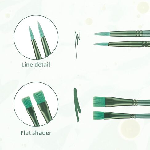 مجموعة 6 قطع من فرش طلاء الأكريليك، فرش فنان شعر نايلون احترافية للرسم بالألوان المائية الزيتية والتفاصيل الدقيقة والضربات العريضة للمبتدئين المحترفين (أخضر) in Kuwait