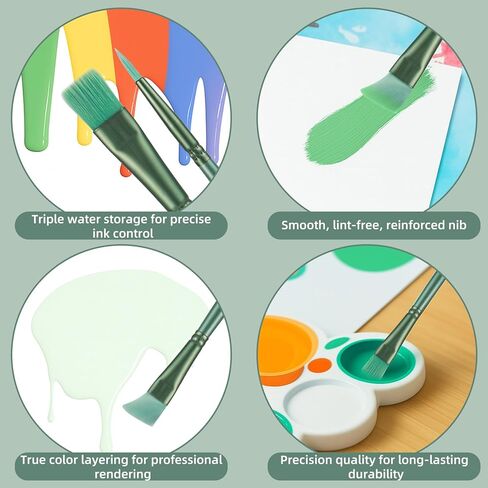 مجموعة 6 قطع من فرش طلاء الأكريليك، فرش فنان شعر نايلون احترافية للرسم بالألوان المائية الزيتية والتفاصيل الدقيقة والضربات العريضة للمبتدئين المحترفين (أخضر) in Kuwait