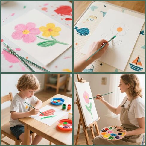 مجموعة 6 قطع من فرش طلاء الأكريليك، فرش فنان شعر نايلون احترافية للرسم بالألوان المائية الزيتية والتفاصيل الدقيقة والضربات العريضة للمبتدئين المحترفين (أخضر) in Kuwait