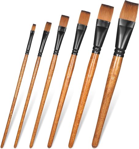 6 Pcs Flat Paint Brushes, Nylon Artist Paint Brushes Flat Paints Wood Handle Acrylic Brush for Oil Painting, Art Detail in Saudi Arabia