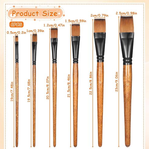 6 Pcs Flat Paint Brushes, Nylon Artist Paint Brushes Flat Paints Wood Handle Acrylic Brush for Oil Painting, Art Detail in Saudi Arabia