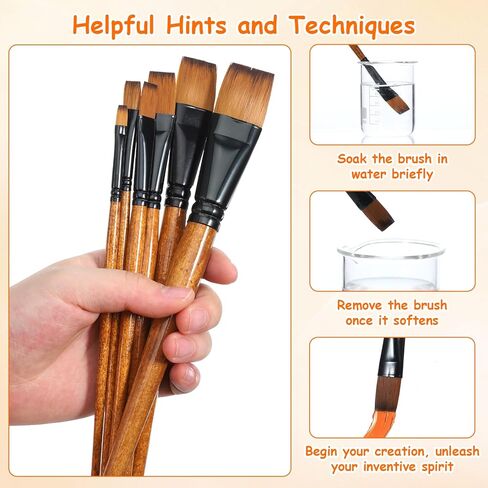 6 Pcs Flat Paint Brushes, Nylon Artist Paint Brushes Flat Paints Wood Handle Acrylic Brush for Oil Painting, Art Detail in Saudi Arabia