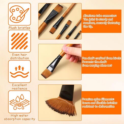 6 Pcs Flat Paint Brushes, Nylon Artist Paint Brushes Flat Paints Wood Handle Acrylic Brush for Oil Painting, Art Detail in Saudi Arabia