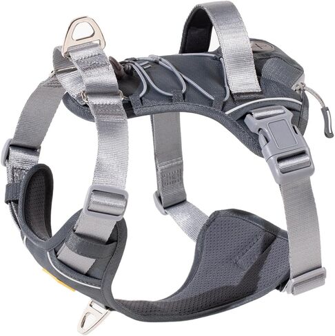 DF No Pull Martingale Dog Harness, Easy Walking & Escape Proof, Reflective & Adjustable Fit, No Twist Front Clip Harness with Handle and Zippered Pocket, Gray, 3/4", Chest 22"-27" in Kuwait