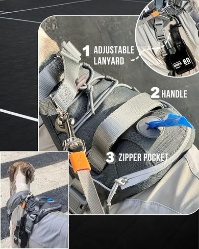 DF No Pull Martingale Dog Harness, Easy Walking & Escape Proof, Reflective & Adjustable Fit, No Twist Front Clip Harness with Handle and Zippered Pocket, Gray, 3/4", Chest 22"-27" in Kuwait