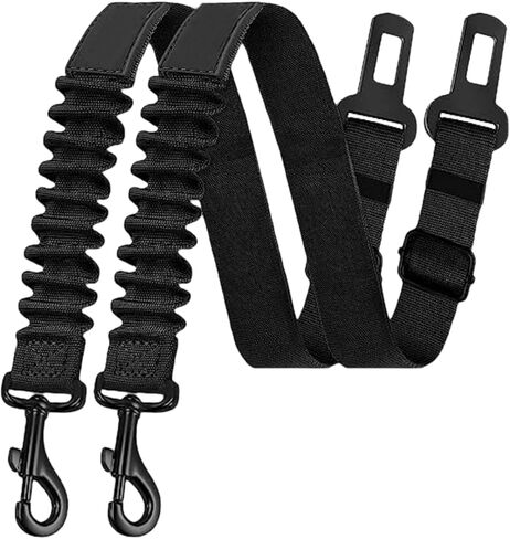 2 Pack Dog Seat Belt,Retractable Dog Car Harness Seat Belt for Car Adjustable Nylon Pet Safety Seat Belts Heavy Duty & Elastic Bungee Buffer, Black in Saudi Arabia