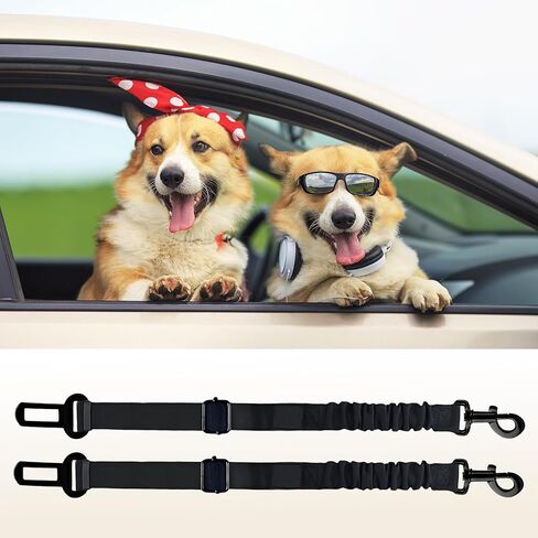 2 Pack Dog Seat Belt,Retractable Dog Car Harness Seat Belt for Car Adjustable Nylon Pet Safety Seat Belts Heavy Duty & Elastic Bungee Buffer, Black in Saudi Arabia