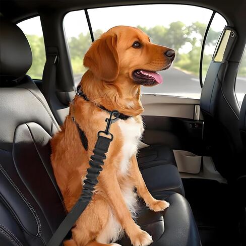 2 Pack Dog Seat Belt,Retractable Dog Car Harness Seat Belt for Car Adjustable Nylon Pet Safety Seat Belts Heavy Duty & Elastic Bungee Buffer, Black in Saudi Arabia