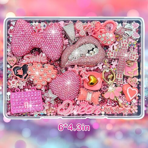 Junk Case Charms Kit, Pink Junks Phones Cases 3D Rhinestone Cool teeth and lips And Bows Chain Bags Hearts And Cross Flowers And Other Bedazzling Kits Can Be Used In DIY Phone Case Designs in Saudi Arabia