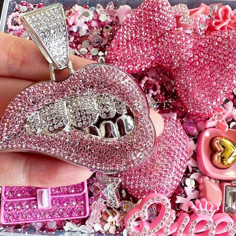 Junk Case Charms Kit, Pink Junks Phones Cases 3D Rhinestone Cool teeth and lips And Bows Chain Bags Hearts And Cross Flowers And Other Bedazzling Kits Can Be Used In DIY Phone Case Designs in Saudi Arabia