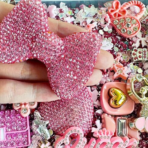 Junk Case Charms Kit, Pink Junks Phones Cases 3D Rhinestone Cool teeth and lips And Bows Chain Bags Hearts And Cross Flowers And Other Bedazzling Kits Can Be Used In DIY Phone Case Designs in Saudi Arabia