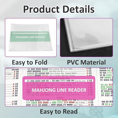 5 Sets Mahjong Card Sleeve Positioning Set, Including 5 Pcs Transparent Protective Sleeves and 5 Pcs Line Finders for Card Protection and to Quickly Identify Winning Numbers, Easy to Fold in Kuwait