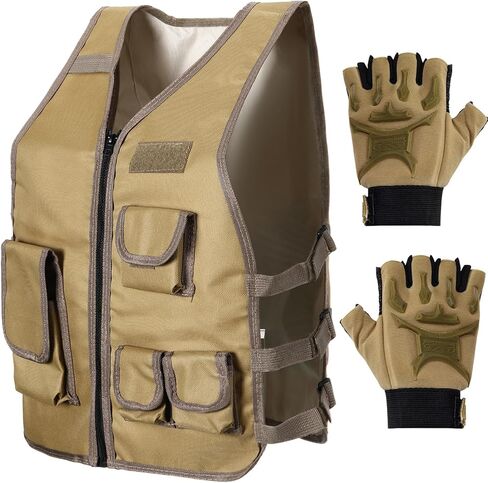 SATINIOR Kids Boys Children Outdoor Vest with Half Finger Fingerless Short Gloves Mitten Black Army Green Breathable for Kids in Saudi Arabia
