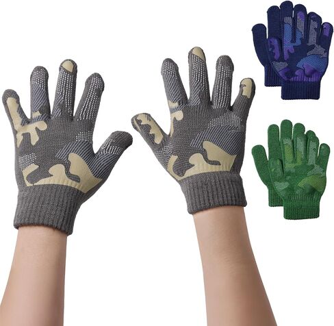 Brook + Bay Kids Magic Gloves - 3 Pack Kids Winter Gloves - Cold Weather Gloves for Boys & Girls - Children's Knit Gloves in Kuwait
