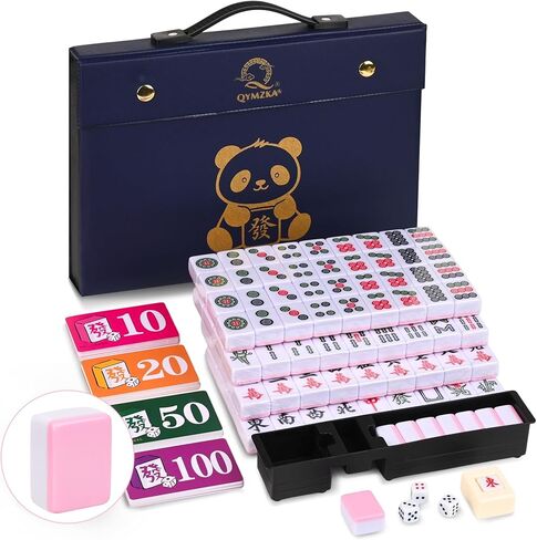 Chinese 1.25"(32MM) Small Purple Mahjong Set with Blue Vinyl Case -152 Melamine Tiles (144 + 8 Blank), Including Dice, Wind indicator,Chips & Mahjong Mat (Majiang)-Collector's Edition for Game Night in Saudi Arabia