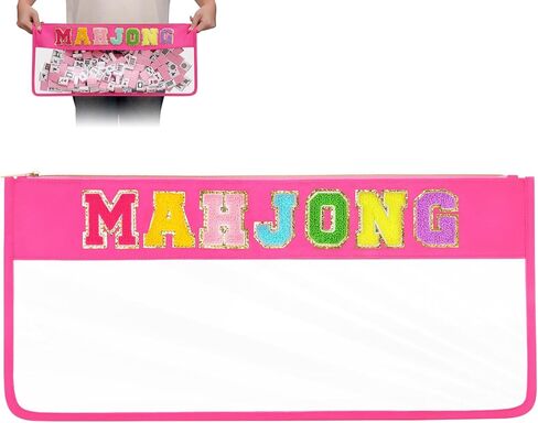Clear Mahjong Tile Bag with Zipper, Waterproof Empty American Mahjong Storage Bag with Letters, Tile Holder for Game Accessories, Bag Only (Vibrant Rosered) in Saudi Arabia