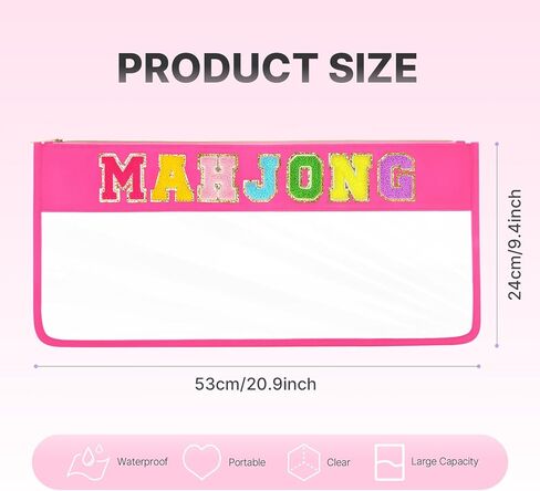 Clear Mahjong Tile Bag with Zipper, Waterproof Empty American Mahjong Storage Bag with Letters, Tile Holder for Game Accessories, Bag Only (Vibrant Rosered) in Saudi Arabia