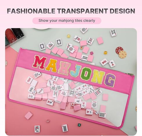 Clear Mahjong Tile Bag with Zipper, Waterproof Empty American Mahjong Storage Bag with Letters, Tile Holder for Game Accessories, Bag Only (Vibrant Rosered) in Saudi Arabia