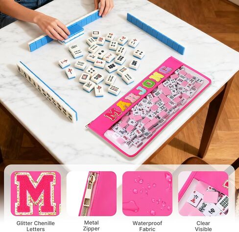 Clear Mahjong Tile Bag with Zipper, Waterproof Empty American Mahjong Storage Bag with Letters, Tile Holder for Game Accessories, Bag Only (Vibrant Rosered) in Saudi Arabia