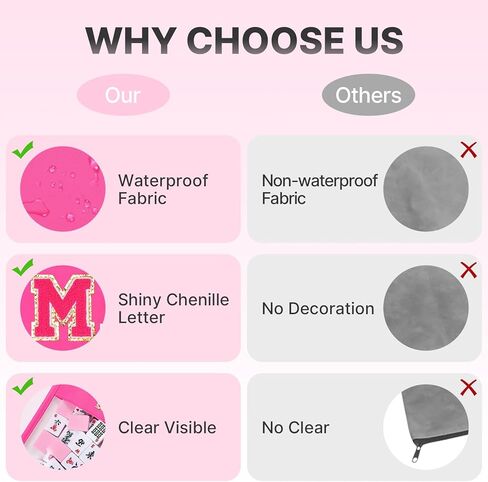Clear Mahjong Tile Bag with Zipper, Waterproof Empty American Mahjong Storage Bag with Letters, Tile Holder for Game Accessories, Bag Only (Vibrant Rosered) in Saudi Arabia