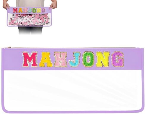 Clear Mahjong Tile Bag with Zipper, Waterproof Empty American Mahjong Storage Bag with Letters, Tile Holder for Game Accessories, Bag Only (Vibrant Rosered) in Saudi Arabia