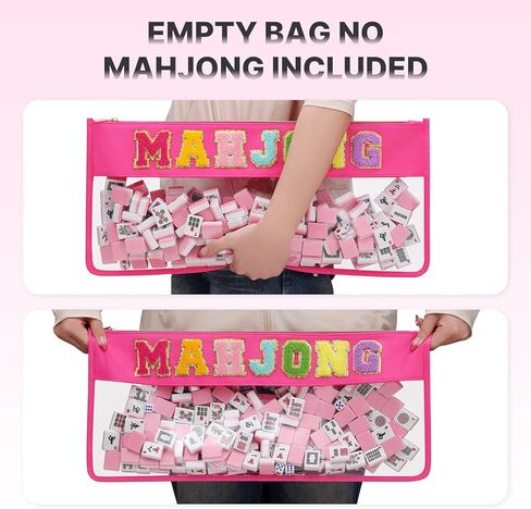 Clear Mahjong Tile Bag with Zipper, Waterproof Empty American Mahjong Storage Bag with Letters, Tile Holder for Game Accessories, Bag Only (Vibrant Rosered) in Saudi Arabia