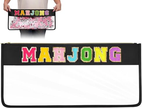 Clear Mahjong Tile Bag with Zipper, Waterproof Empty American Mahjong Storage Bag with Letters, Tile Holder for Game Accessories, Bag Only (Vibrant Rosered) in Saudi Arabia