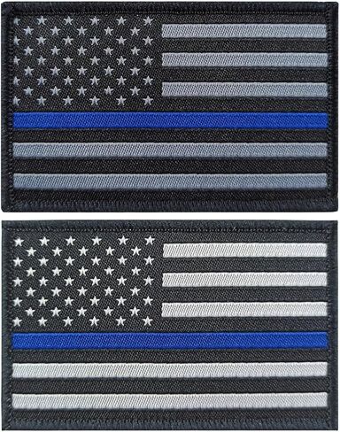 American Thin Blue Line Flag Patch - 2 Pc Embroidered USA Emblem Badge US Meme Morale Patch Applique with Hook and Loop for Military Tactical Gear Backpacks Jeans Hats Jackets Clothing Bags Repair in Saudi Arabia