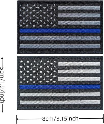American Thin Blue Line Flag Patch - 2 Pc Embroidered USA Emblem Badge US Meme Morale Patch Applique with Hook and Loop for Military Tactical Gear Backpacks Jeans Hats Jackets Clothing Bags Repair in Saudi Arabia