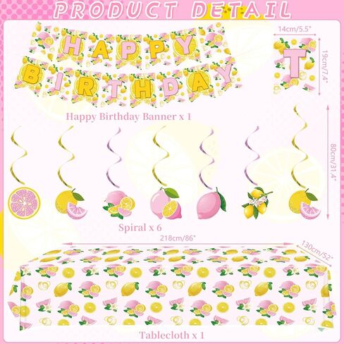 Lemon Birthday Party Decorations for Girl - Pink Lemon Party Supplies including Banner, Plate, Cake Topper, Cup, Napkin, Balloon, Tablecloth - Serves 20 in Saudi Arabia