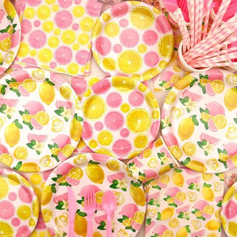 Lemon Birthday Party Decorations for Girl - Pink Lemon Party Supplies including Banner, Plate, Cake Topper, Cup, Napkin, Balloon, Tablecloth - Serves 20 in Saudi Arabia