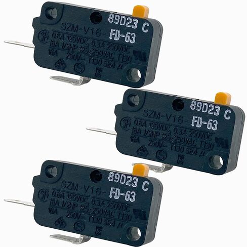 SZM-V16-FD-63 Microwave Oven Door Switch Replacement (3-Pack), 16A 125/250V 2-Pin Normally Open (NO) Micro Switch, Compatible with Samsung, GE, LG, Kenmore - Fixes Heating & Interlock Issues in Saudi Arabia