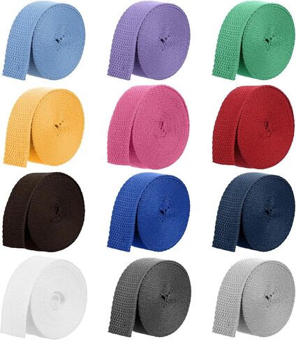 12Pcs Cotton Webbing Braid Handles Bag Strap, 1 Inch High Density Webbing Plain Weave Straps, 9.8ft Multicolor Polyester Cotton Straps for Cloth Tote Bag, Pet Collars, DIY Crafts, Outdoor Accessories in Saudi Arabia