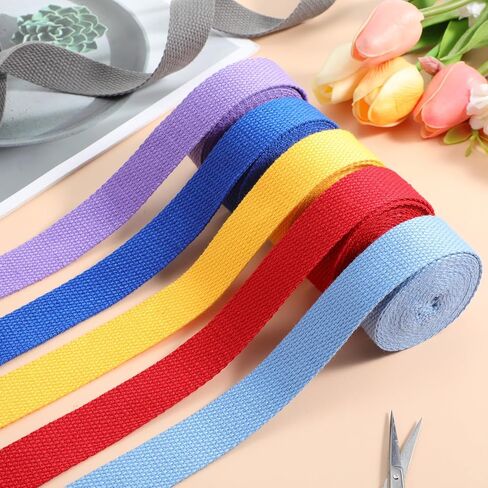 12Pcs Cotton Webbing Braid Handles Bag Strap, 1 Inch High Density Webbing Plain Weave Straps, 9.8ft Multicolor Polyester Cotton Straps for Cloth Tote Bag, Pet Collars, DIY Crafts, Outdoor Accessories in Saudi Arabia