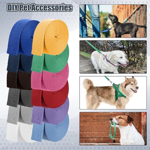 12Pcs Cotton Webbing Braid Handles Bag Strap, 1 Inch High Density Webbing Plain Weave Straps, 9.8ft Multicolor Polyester Cotton Straps for Cloth Tote Bag, Pet Collars, DIY Crafts, Outdoor Accessories in Saudi Arabia