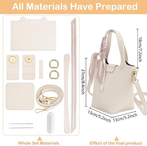 WEBEEDY DIY Leather Bucket Bag Making Kit Complete Handbag Purse Sewing Kit with Handbag Straps, Buckles, Ribbon, DIY Your Own Bucket Bag Making for Women Summer Holiday Travel Gift, Beige in Saudi Arabia