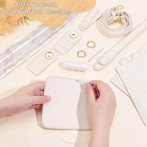 WEBEEDY DIY Leather Bucket Bag Making Kit Complete Handbag Purse Sewing Kit with Handbag Straps, Buckles, Ribbon, DIY Your Own Bucket Bag Making for Women Summer Holiday Travel Gift, Beige in Saudi Arabia