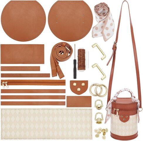 WADORN DIY PU Leather Crossbody Bag Making Kit, Shoulder Bucket Bag Making Set for Purse DIY Making Handmade Stitch Leather Bag Making Materials for DIY Handbag Accessories Shoulder Bag Making, Sienna in Saudi Arabia