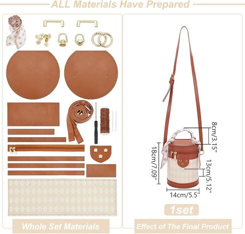 WADORN DIY PU Leather Crossbody Bag Making Kit, Shoulder Bucket Bag Making Set for Purse DIY Making Handmade Stitch Leather Bag Making Materials for DIY Handbag Accessories Shoulder Bag Making, Sienna in Saudi Arabia
