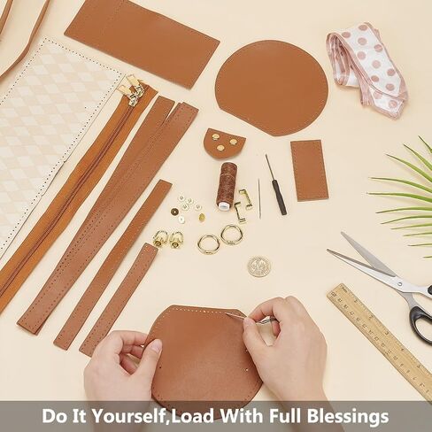 WADORN DIY PU Leather Crossbody Bag Making Kit, Shoulder Bucket Bag Making Set for Purse DIY Making Handmade Stitch Leather Bag Making Materials for DIY Handbag Accessories Shoulder Bag Making, Sienna in Saudi Arabia